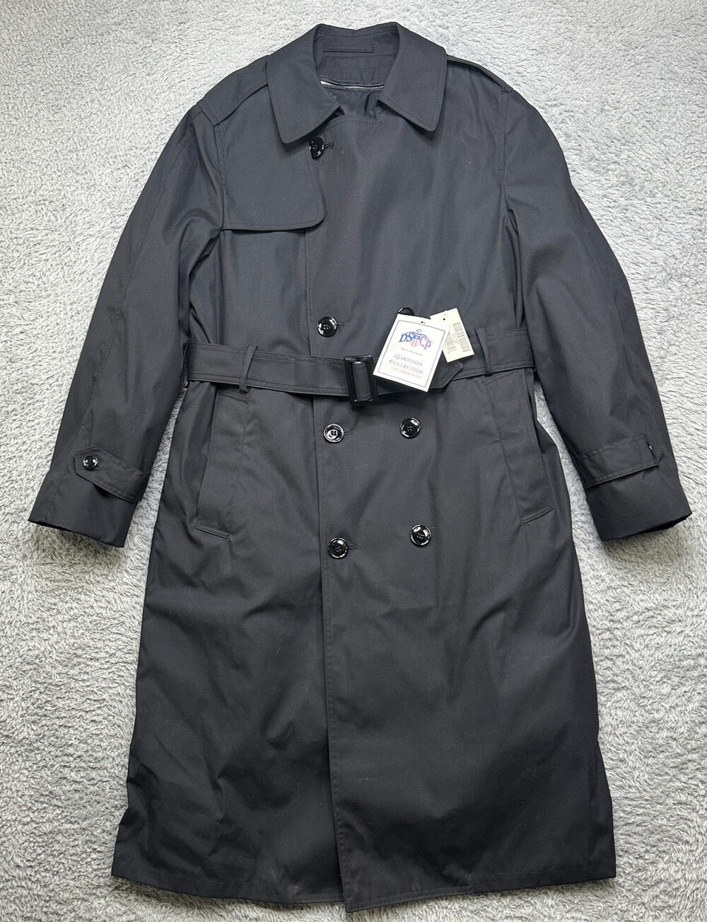 NWT US Military Trench Coat Mens 38R Black Button DSCP W/Removable Liner